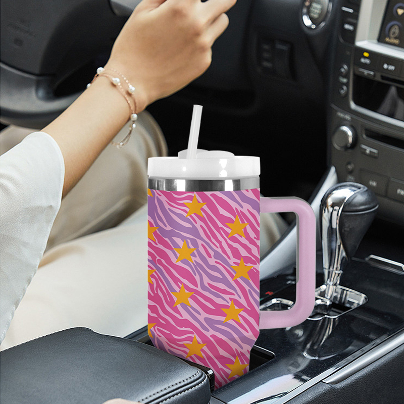 RTS USA Warehouse Stock 40oz H2.0 Powder Coated Double Wall Stainless Steel Tumblers Travel Mug with Pattern Purple