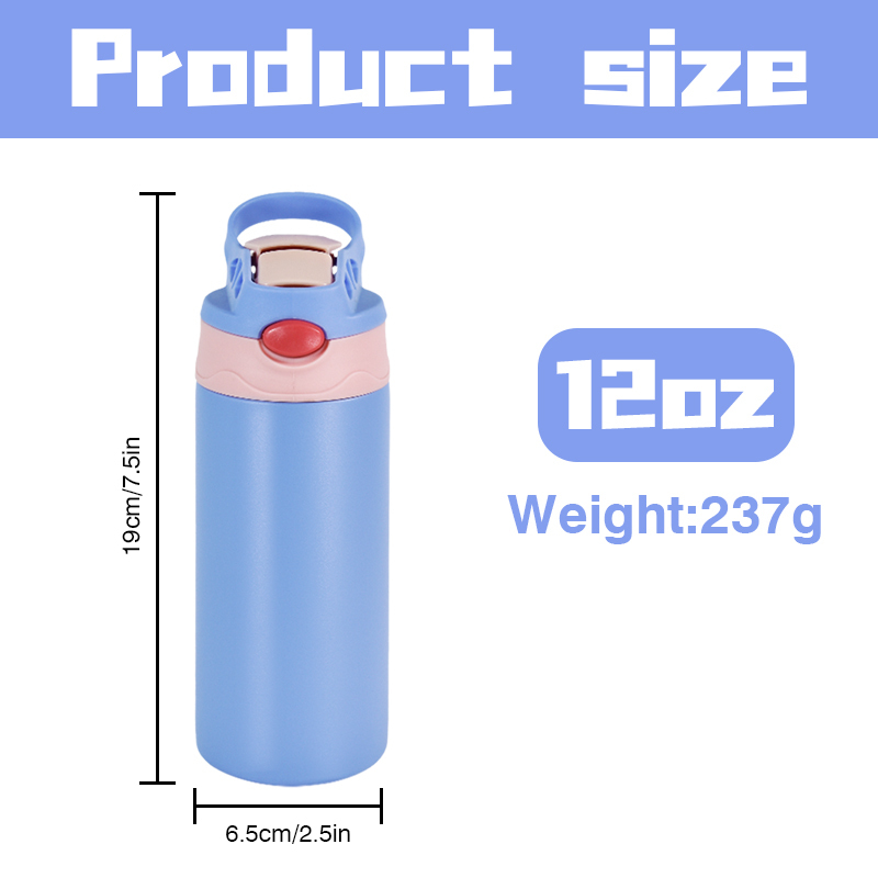 Powder Coated Tumbler 12OZ  Double Wall Stainless Steel Insulated Modern  Kid Water Tumbler 25pcs/ctn
