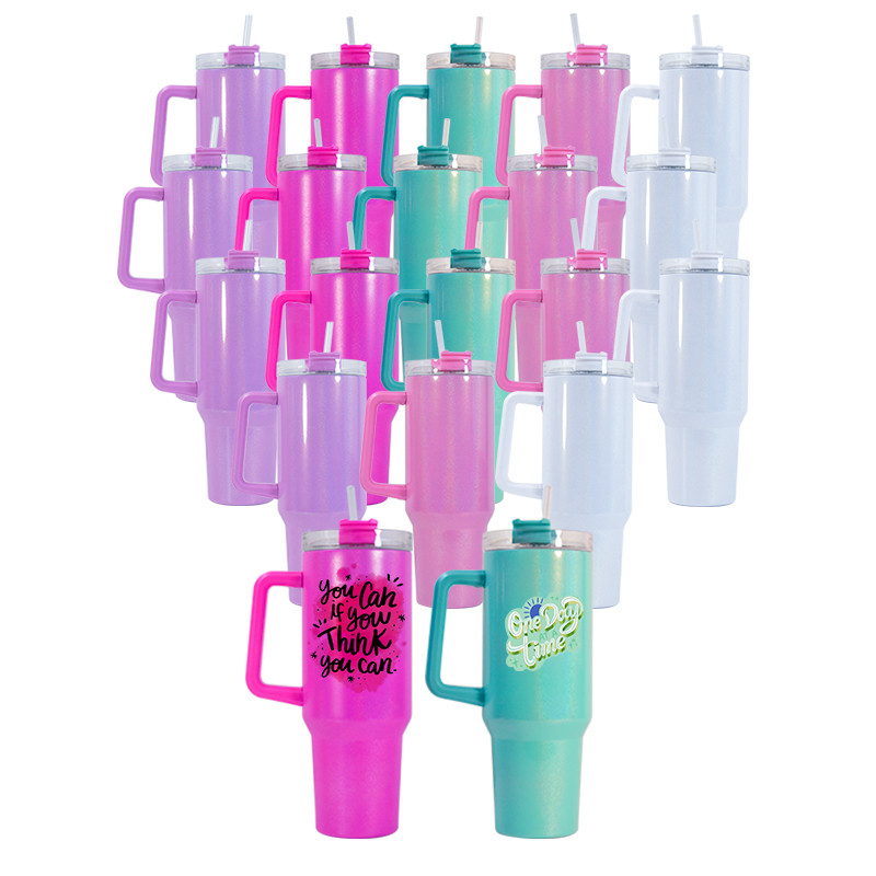 RTS USA Warehouse 20pcs/ctn 40oz Double Wall Stainless Steel Glitter Shimmer Sublimation Blank 40oz Tumbler 5 Colors Mixed