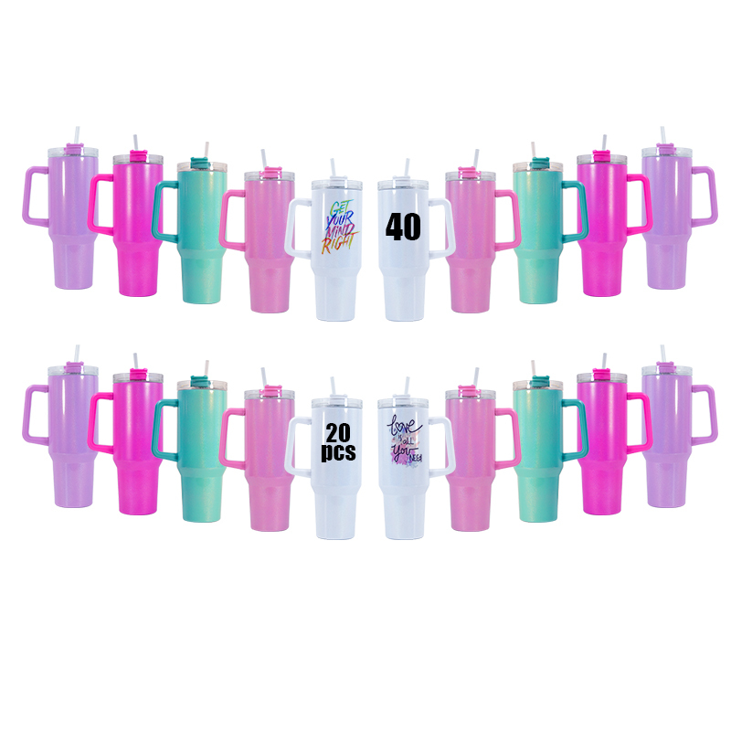 RTS USA Warehouse 20pcs/ctn 40oz Double Wall Stainless Steel Glitter Shimmer Sublimation Blank 40oz Tumbler 5 Colors Mixed