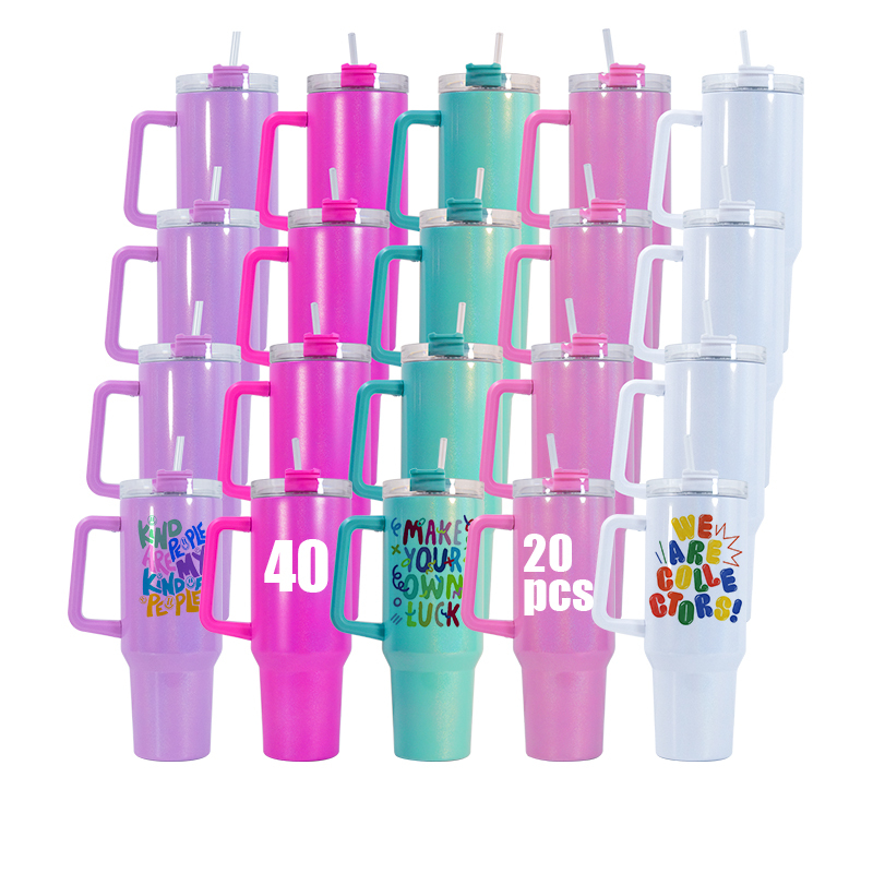 RTS USA Warehouse 20pcs/ctn 40oz Double Wall Stainless Steel Glitter Shimmer Sublimation Blank 40oz Tumbler 5 Colors Mixed