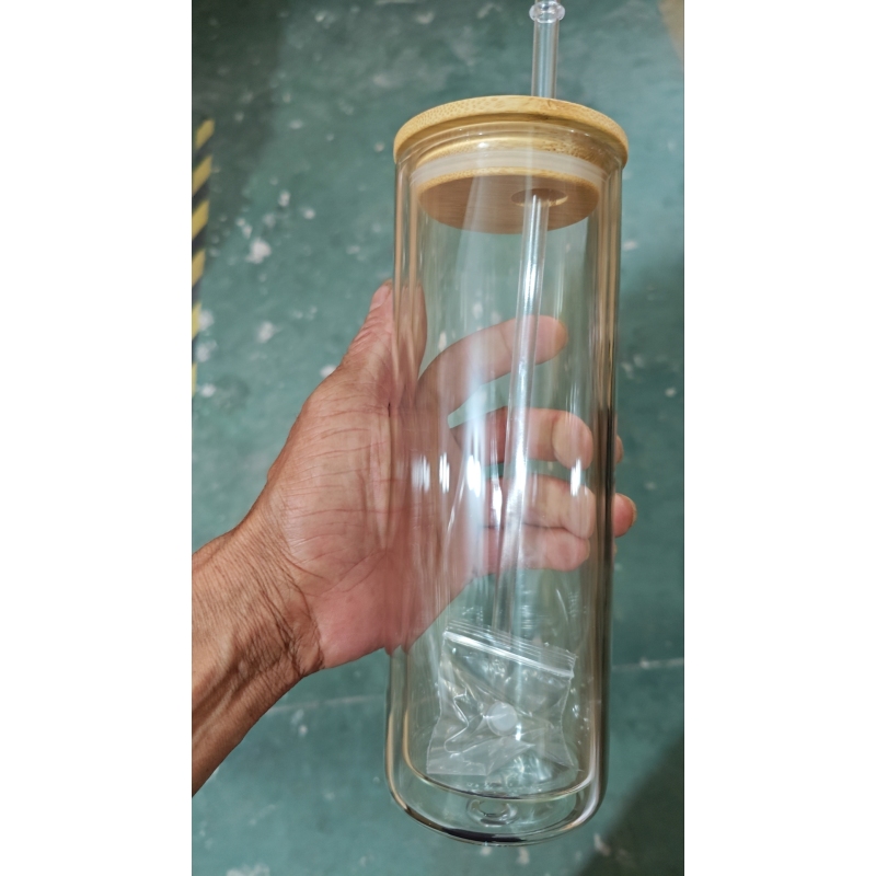 RTS Pre-drilled Hole 25oz Snow Globe Glass Cup Sublimation Straight Tumblers Double Wall Cups With Wooden Lid Plug 25pcs/ctn