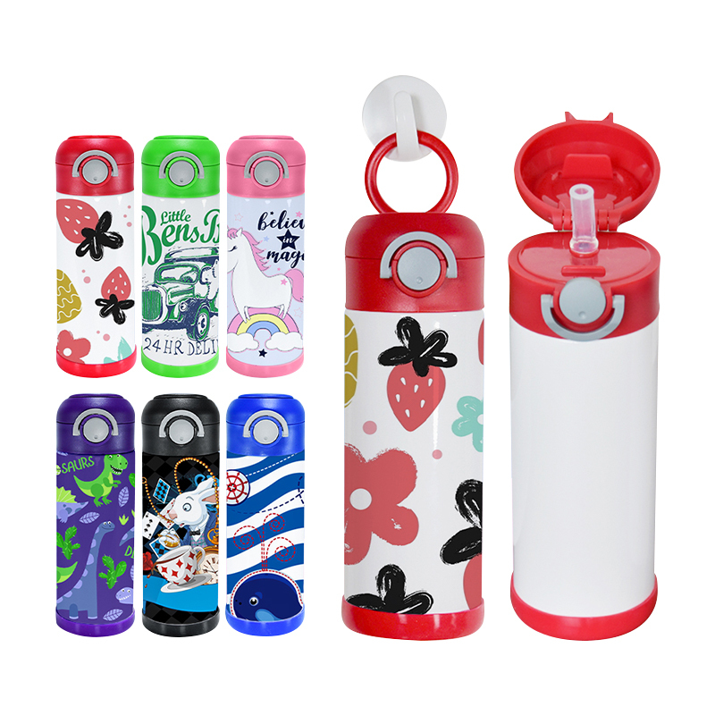 RTS USA Warehouse 12oz Sublimation Tumbler Stainless Steel Kids Cup Water Bottle with Colorful Flip Top Mix Color Lids 24pcs/ctn