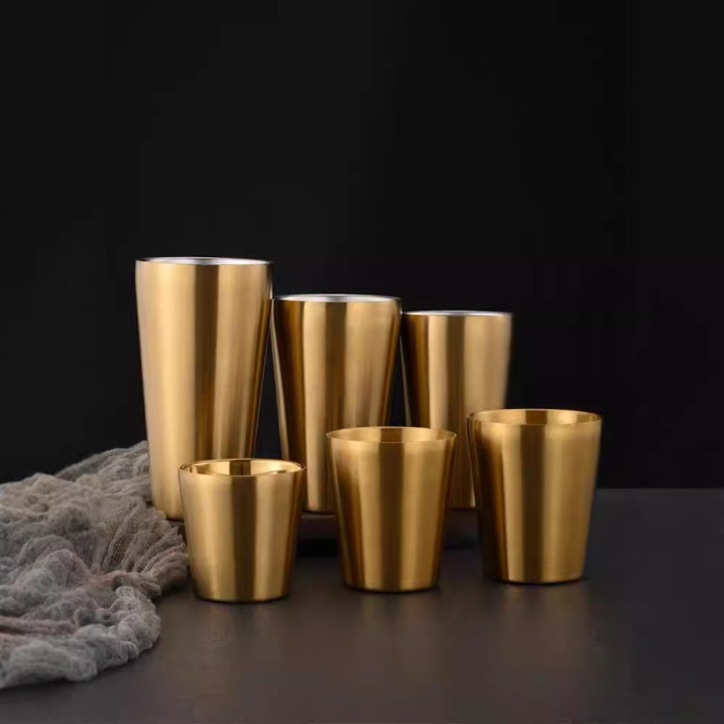 304 Double Wall Straight Sand Water Cup Stainless Steel Stepped Cup Cold Drink Cup Anti-scalding Coffee Cup Old Retro