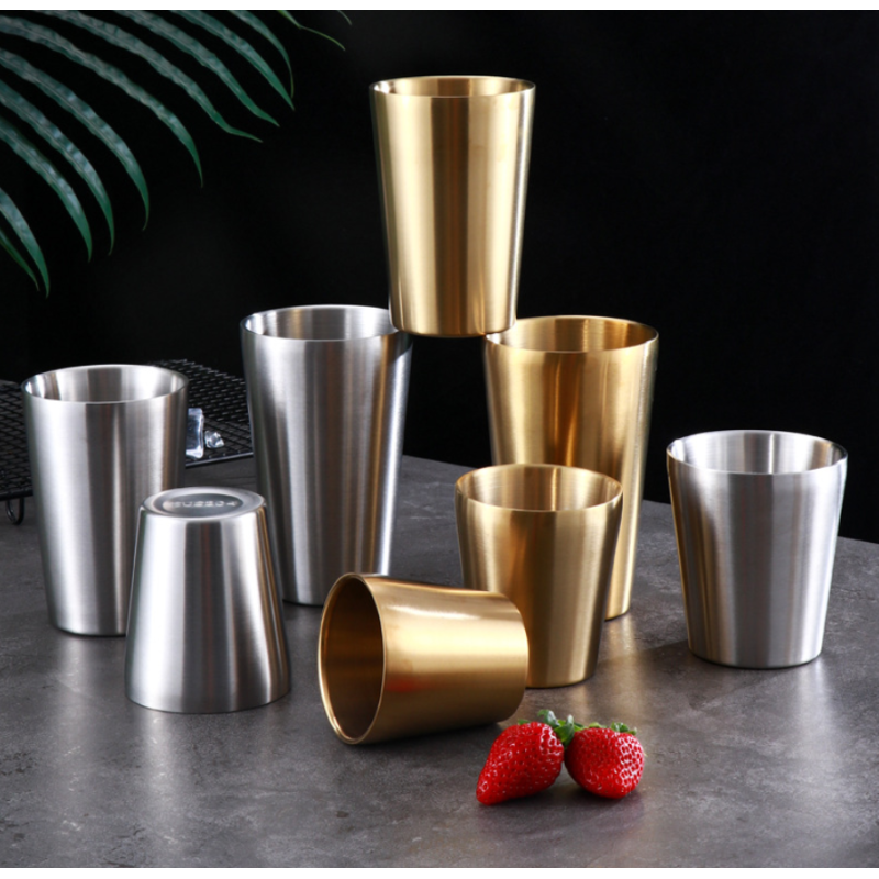 304 Double Wall Straight Sand Water Cup Stainless Steel Stepped Cup Cold Drink Cup Anti-scalding Coffee Cup Old Retro