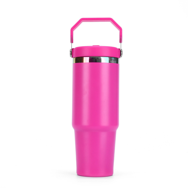 New Rainbow Golden Plated 30oz Powder Coated Stainless Steel Tumbler Vacuum Cup Coffee Travel Mug With Flip Straw Handle