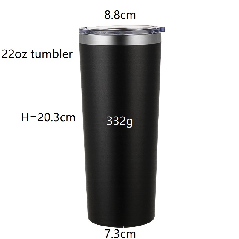 Customized 22oz Tumbler Stainless Steel 304 Powder Coated Double Wall Vacuum Insulated Mug Car Travel Skinny Cup Cone Shape Mug