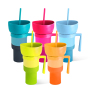 New Color Changing Cold Cups 32oz Stadium Tumbler Beverage 2 in 1 Snack and Drink Cup 32oz Plastic Cup with Snack Bowl Straw