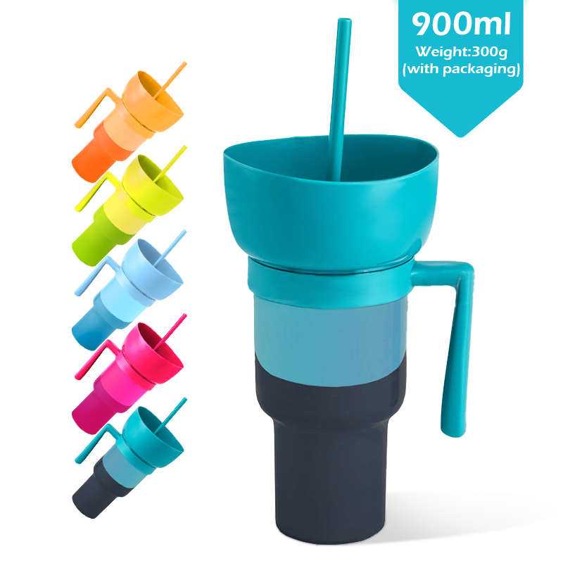 New Color Changing Cold Cups 32oz Stadium Tumbler Beverage 2 in 1 Snack and Drink Cup 32oz Plastic Cup with Snack Bowl Straw