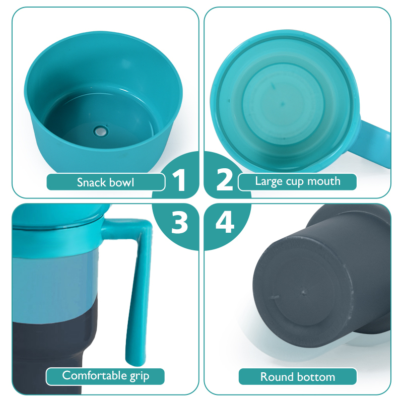 New Color Changing Cold Cups 32oz Stadium Tumbler Beverage 2 in 1 Snack and Drink Cup 32oz Plastic Cup with Snack Bowl Straw