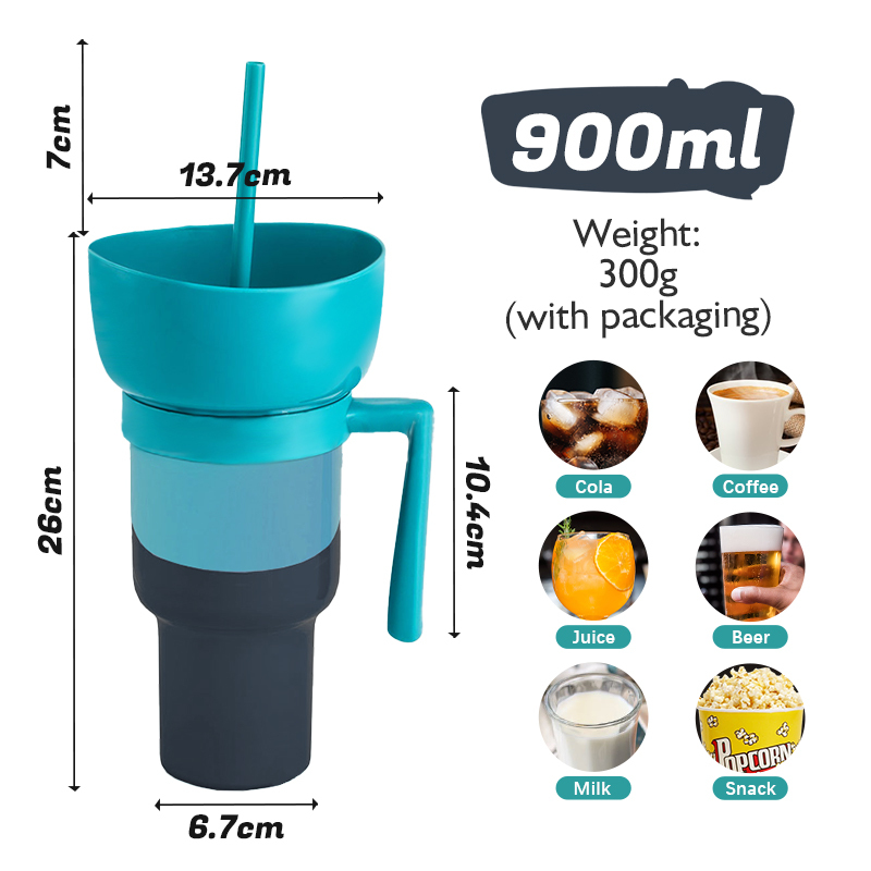 New Color Changing Cold Cups 32oz Stadium Tumbler Beverage 2 in 1 Snack and Drink Cup 32oz Plastic Cup with Snack Bowl Straw