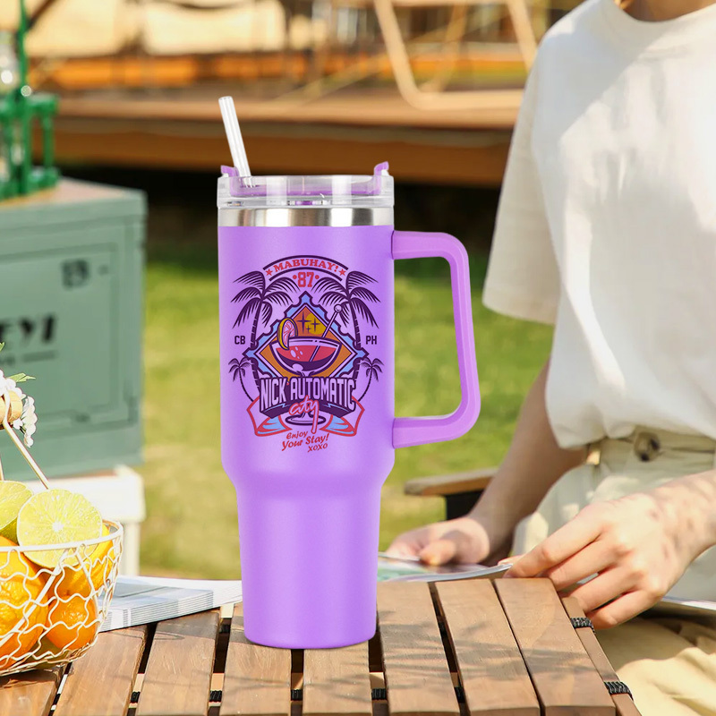 Mug Print Thermoses 40 Ounces Termo 40 Onzas Insulated Water Bottles Tumblers Bottles Metal Mugs with Handle