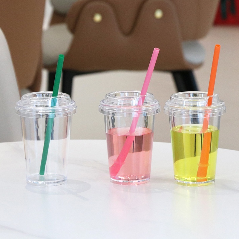 Custom Logo BPA Free 16oz 450ml Clear Straw Cup Acrylic Plastic Single Wall Milk Tea Tumbler Coffee Mugs With Lid and Straw