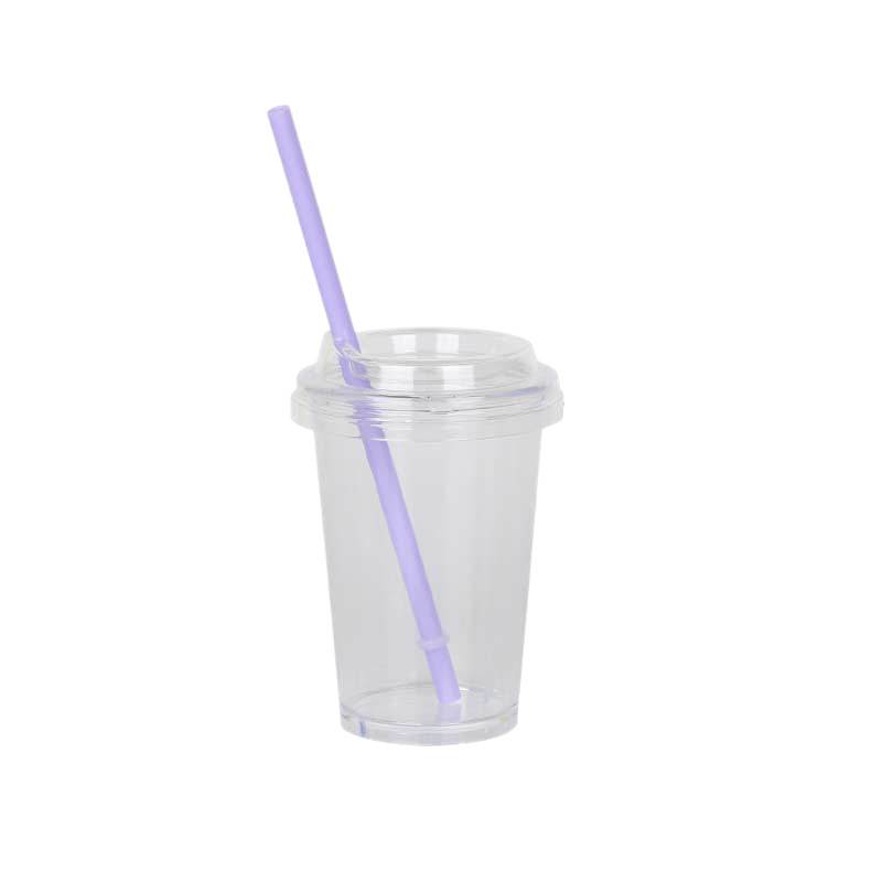 Custom Logo BPA Free 16oz 450ml Clear Straw Cup Acrylic Plastic Single Wall Milk Tea Tumbler Coffee Mugs With Lid and Straw