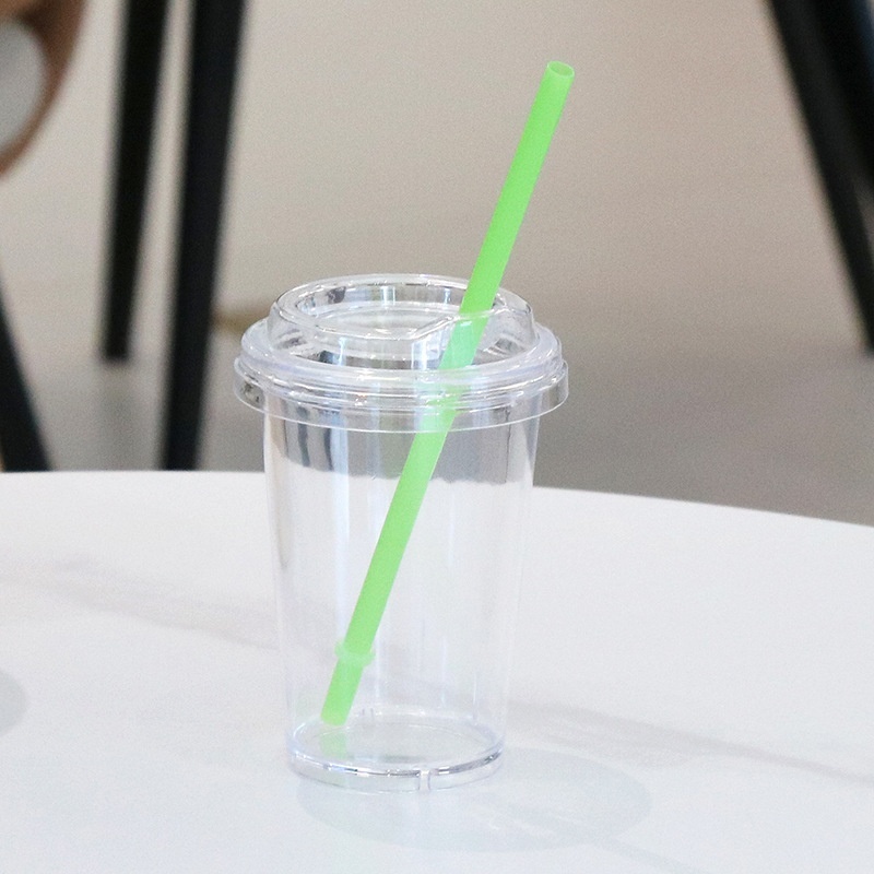Custom Logo BPA Free 16oz 450ml Clear Straw Cup Acrylic Plastic Single Wall Milk Tea Tumbler Coffee Mugs With Lid and Straw