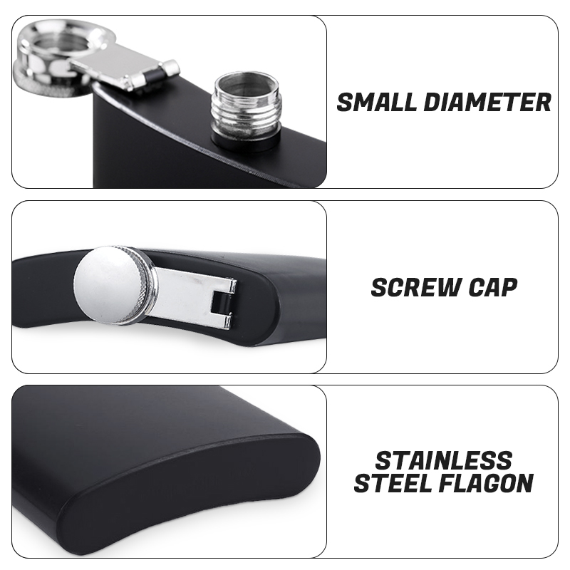 6oz 7oz 8oz Whisky Wine Pot Mini Matte Black Stainless Steel Alcohol Hip Flask  Set for Promotional Black Gifts Hip Flask Set