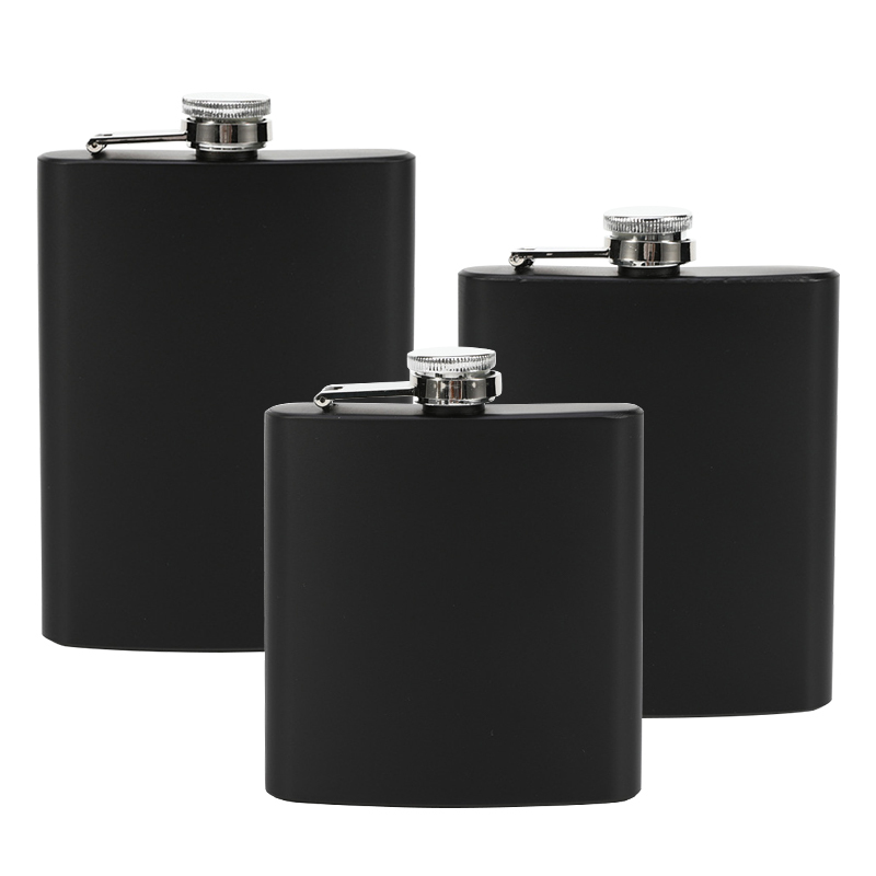 6oz 7oz 8oz Whisky Wine Pot Mini Matte Black Stainless Steel Alcohol Hip Flask  Set for Promotional Black Gifts Hip Flask Set