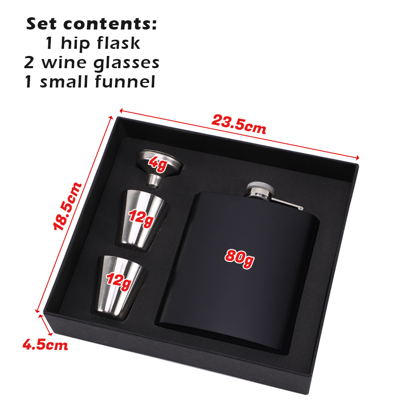 6oz 7oz 8oz Whisky Wine Pot Mini Matte Black Stainless Steel Alcohol Hip Flask  Set for Promotional Black Gifts Hip Flask Set