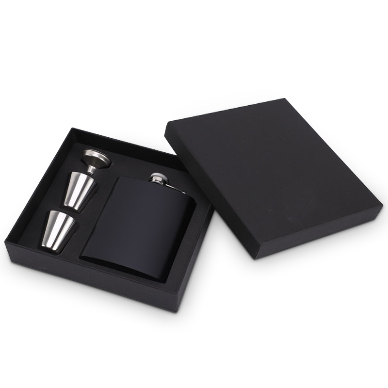 6oz 7oz 8oz Whisky Wine Pot Mini Matte Black Stainless Steel Alcohol Hip Flask  Set for Promotional Black Gifts Hip Flask Set