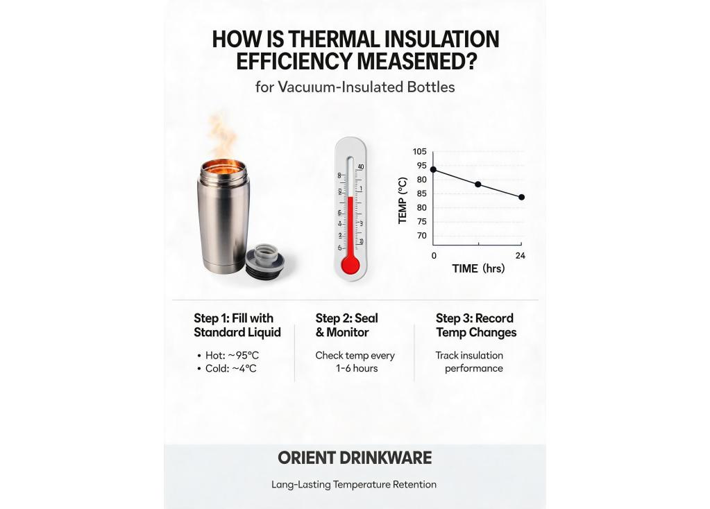 How is thermal insulation efficiency measured for vacuum-insulated bottles?
