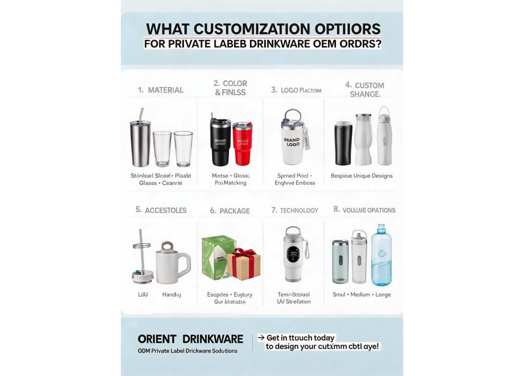 What customization options are available for private label drinkware OEM orders?