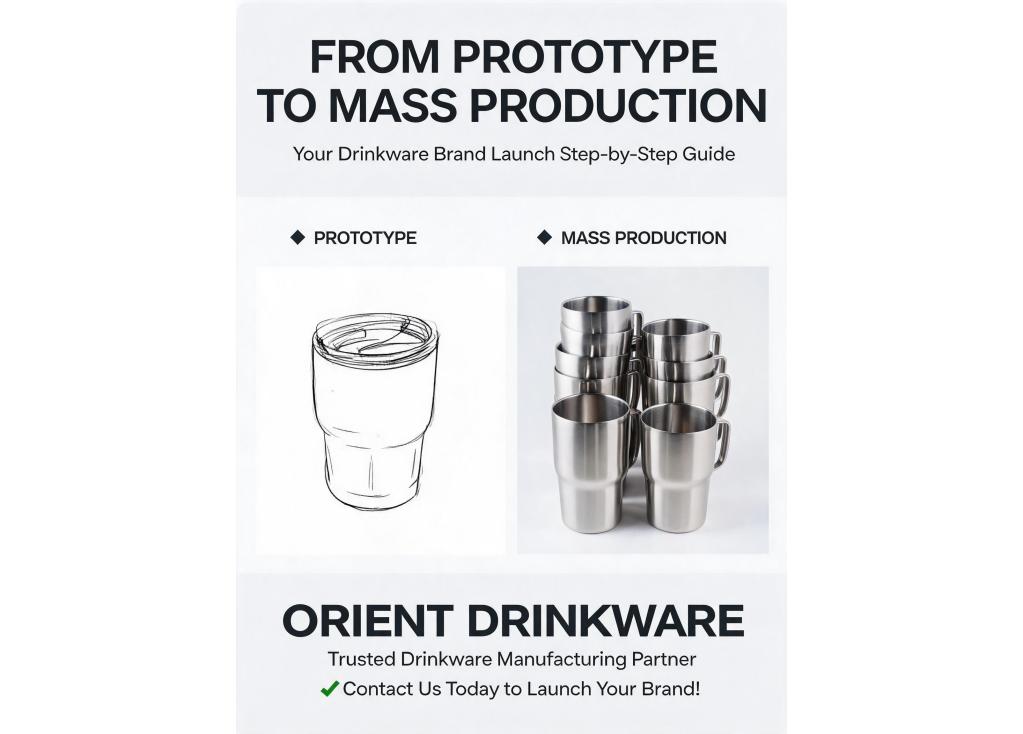 How can I transition from prototype to mass production for my drinkware brand?