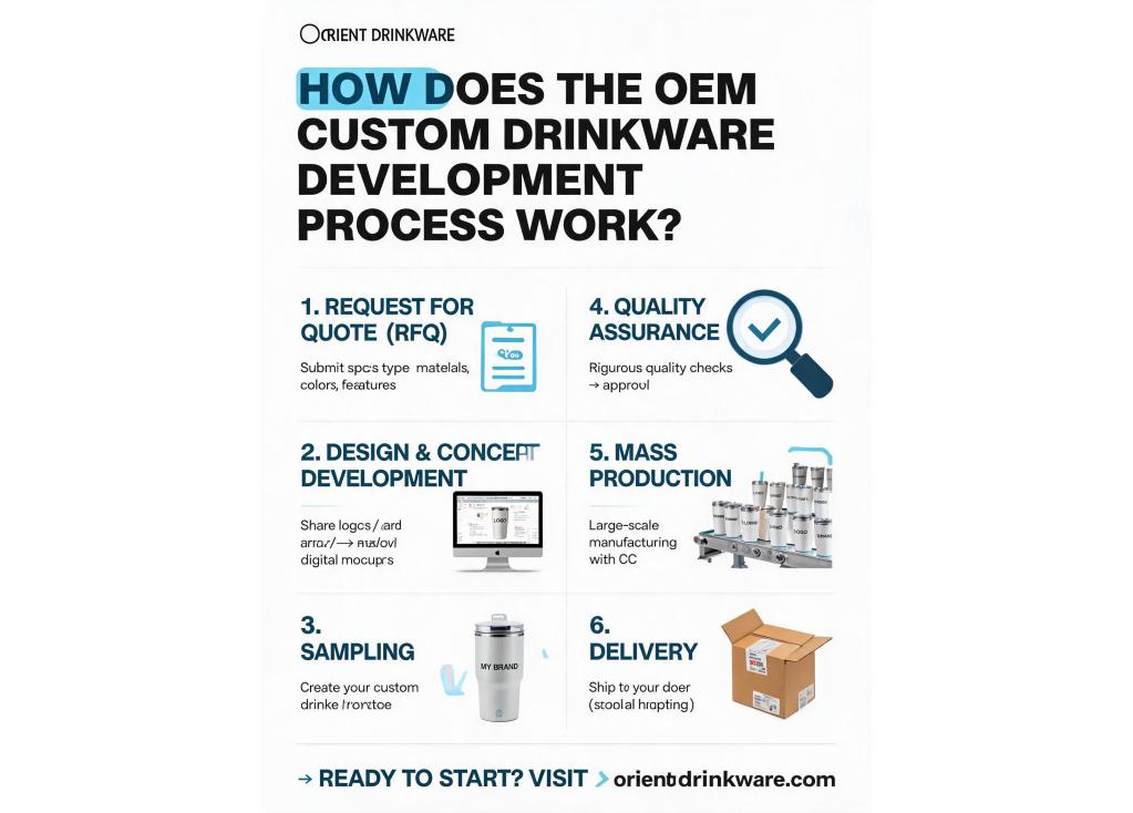 How does the OEM sample development process work for custom drinkware?
