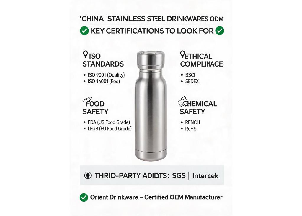 What certifications should I look for when selecting a stainless steel drinkware OEM manufacturer in China?