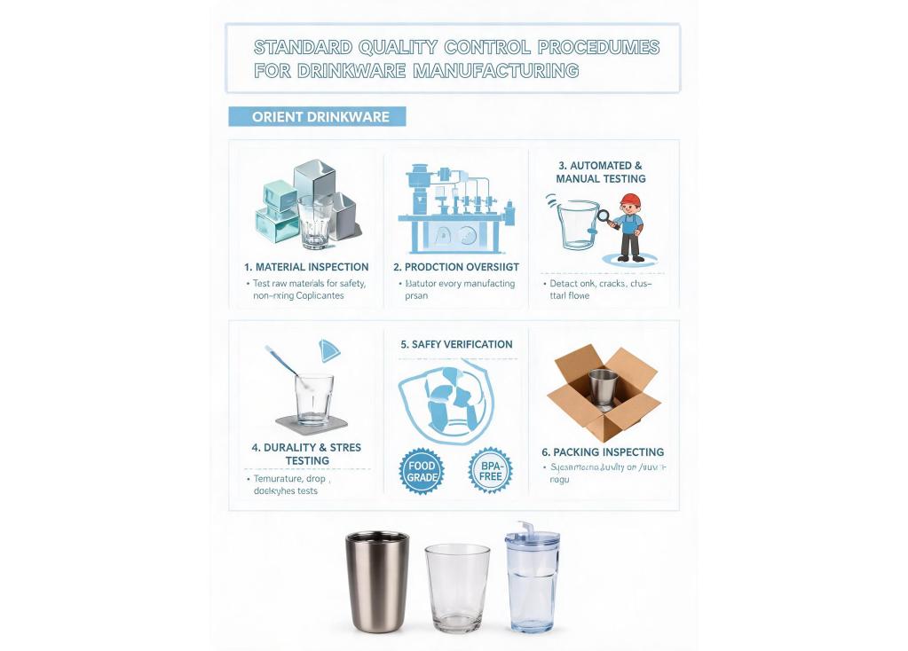 What are the standard quality control procedures for drinkware manufacturing?