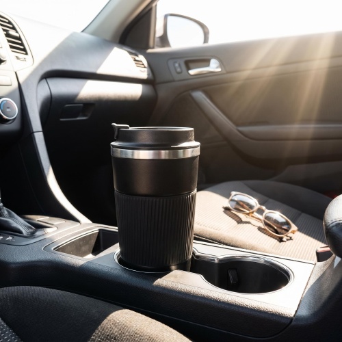 Wholesale 16oz Black Travel Coffee Mug - Insulated Stainless Steel Tumbler with Anti-Slip Grip for Commute & Office