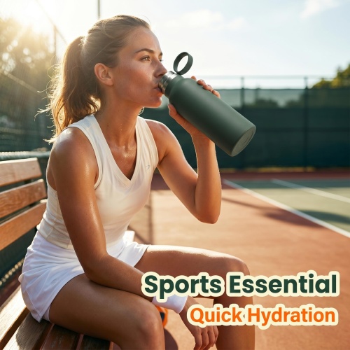 Matte Dark Green Water Flask with Handle - Vacuum Insulated, Leak-Proof Lid for Sports, Travel & Everyday Use