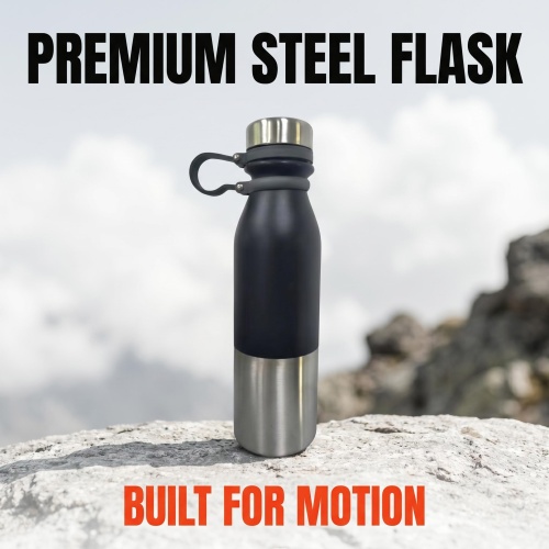 Wholesale 24oz Stainless Steel Water Bottle - Black & Silver Two-Tone, Insulated Flask with Handle for Hiking, Camping & Outdoor