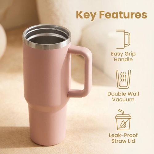 Wholesale 40oz Blush Pink Tumbler with Handle - Insulated Stainless Steel Cup for Car, Office & Daily Use