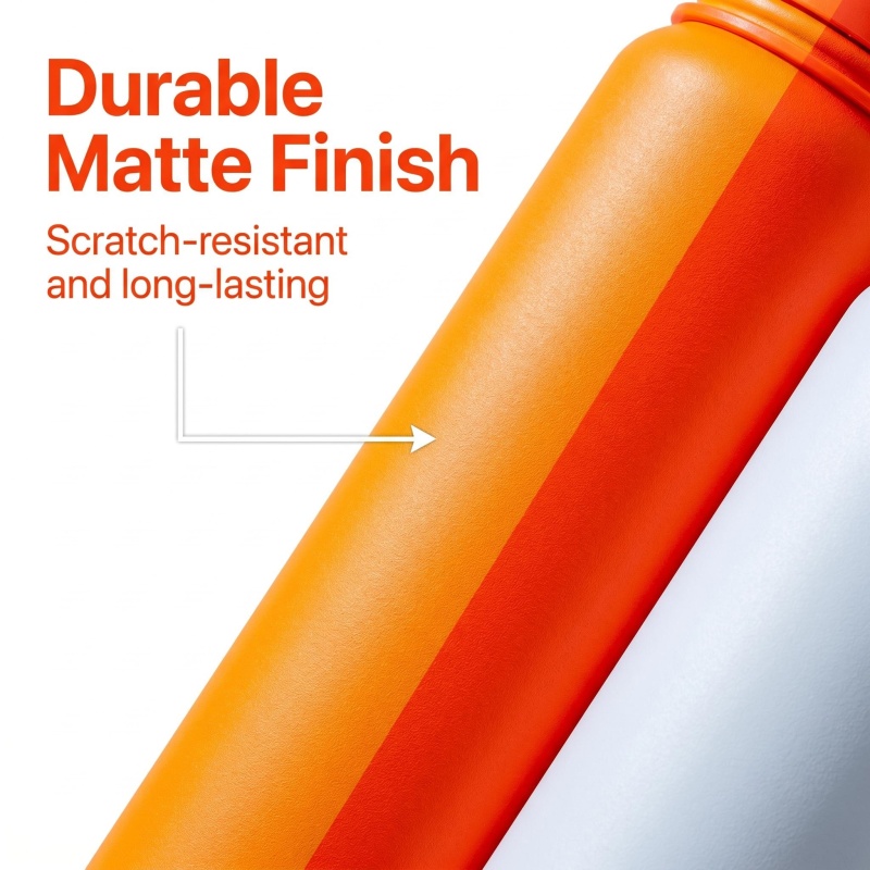 Slim Portable Water Bottle with One-Hand Flip Lid - Matte White/Black/Orange, Easy Fit in Backpack Side Pocket, Insulated for Outdoor & Daily Use