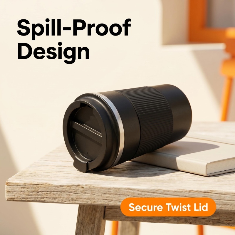 Wholesale 16oz Black Travel Coffee Mug - Insulated Stainless Steel Tumbler with Anti-Slip Grip for Commute & Office