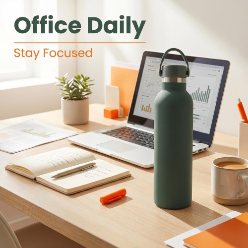 Matte Dark Green Water Flask with Handle - Vacuum Insulated, Leak-Proof Lid for Sports, Travel & Everyday Use