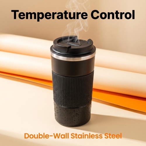 Wholesale 16oz Black Travel Coffee Mug - Insulated Stainless Steel Tumbler with Anti-Slip Grip for Commute & Office