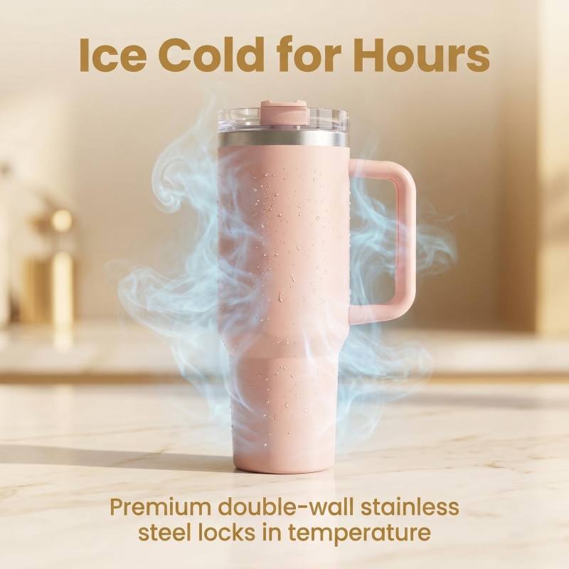 Wholesale 40oz Blush Pink Tumbler with Handle - Insulated Stainless Steel Cup for Car, Office & Daily Use