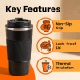 Wholesale 16oz Black Travel Coffee Mug - Insulated Stainless Steel Tumbler with Anti-Slip Grip for Commute & Office
