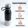 Wholesale 24oz Stainless Steel Water Bottle - Black & Silver Two-Tone, Insulated Flask with Handle for Hiking, Camping & Outdoor