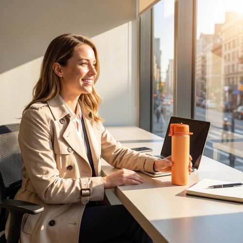 Slim Portable Water Bottle with One-Hand Flip Lid - Matte White/Black/Orange, Easy Fit in Backpack Side Pocket, Insulated for Outdoor & Daily Use