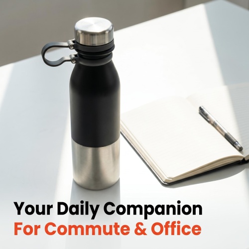 Wholesale 24oz Stainless Steel Water Bottle - Black & Silver Two-Tone, Insulated Flask with Handle for Hiking, Camping & Outdoor