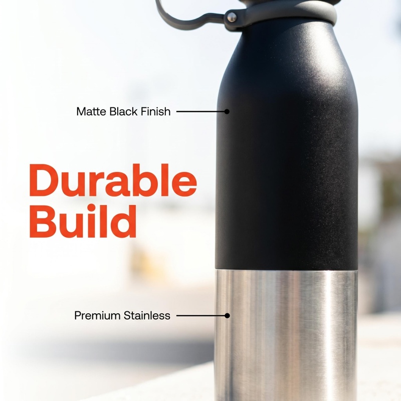 Wholesale 24oz Stainless Steel Water Bottle - Black & Silver Two-Tone, Insulated Flask with Handle for Hiking, Camping & Outdoor