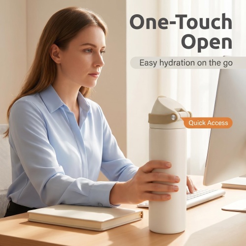 Wholesale 24oz Insulated Water Bottle - Cream & Beige Tone, Leak-Proof Flip Top Flask with Handle for Outdoor, Office & Daily Use