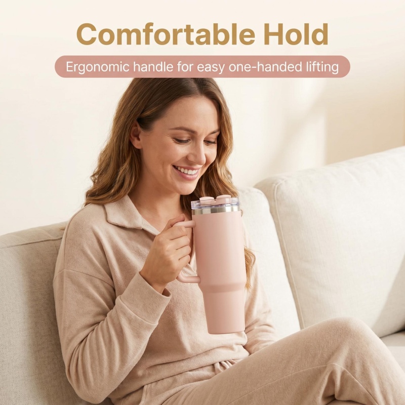 Wholesale 40oz Blush Pink Tumbler with Handle - Insulated Stainless Steel Cup for Car, Office & Daily Use