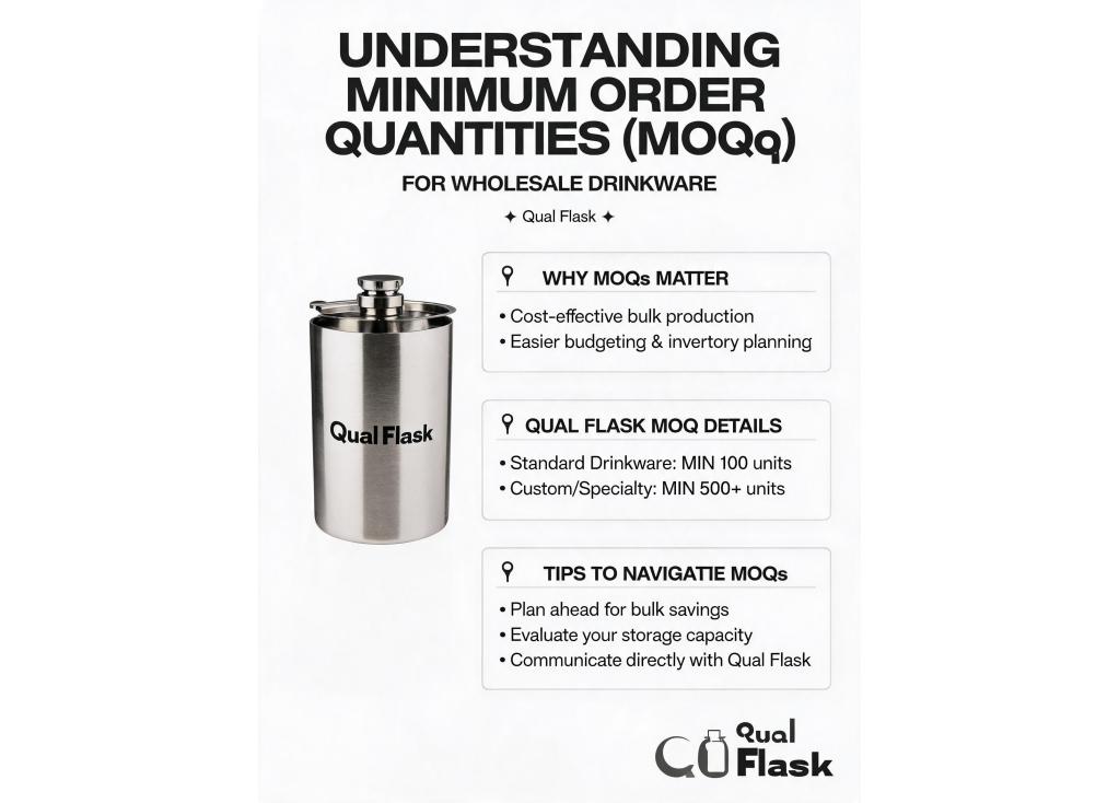 What are the minimum order quantities for wholesale drinkware?
