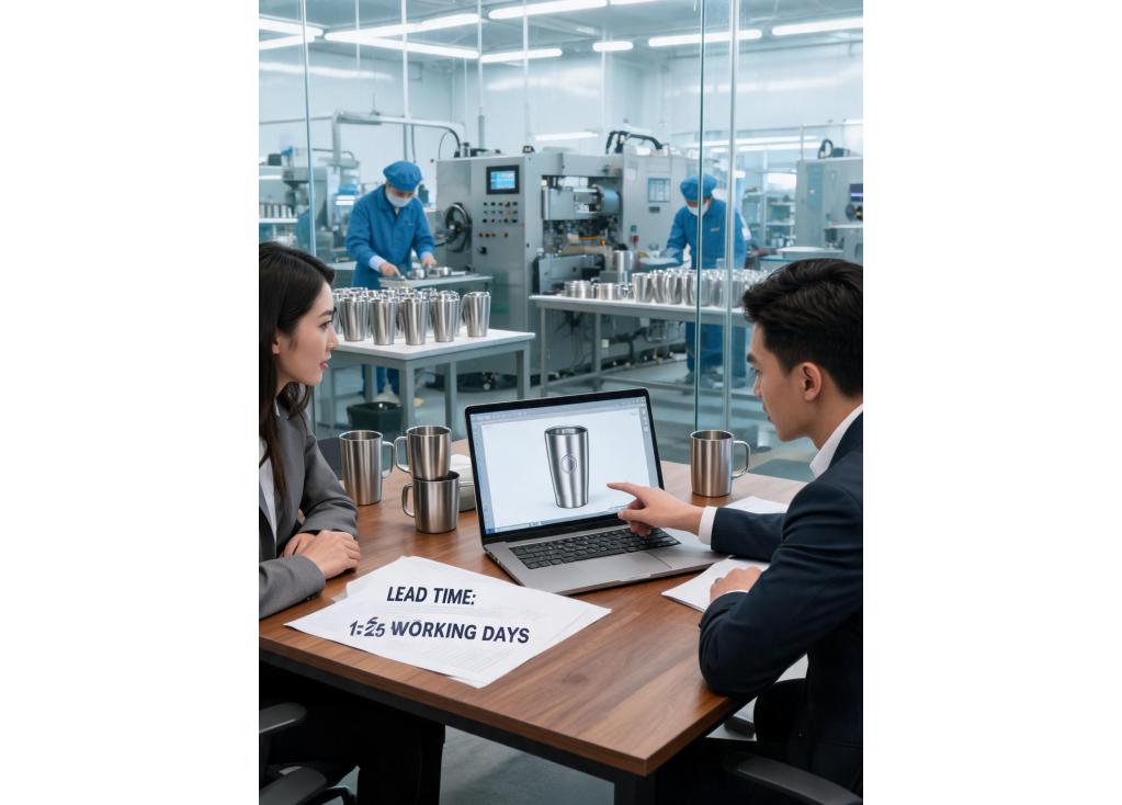 What is the typical lead time for customized drinkware with logo printing?