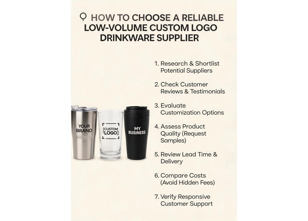 How to choose a reliable supplier for low-volume custom logo drinkware orders?