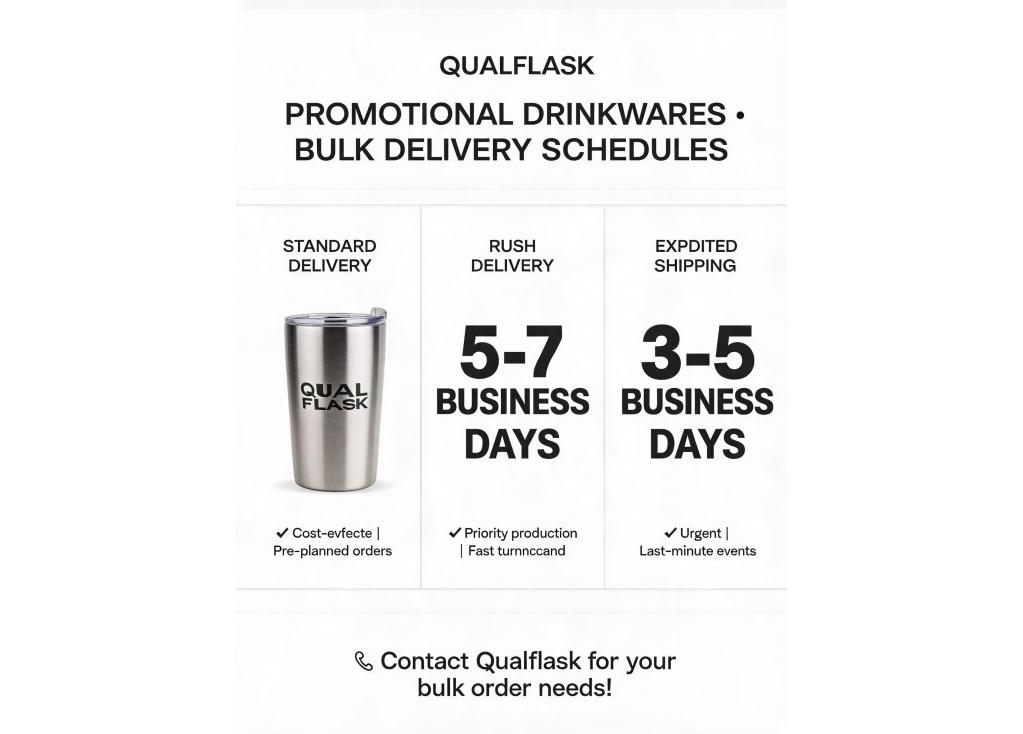 What delivery schedules are available for promotional drinkware bulk orders?