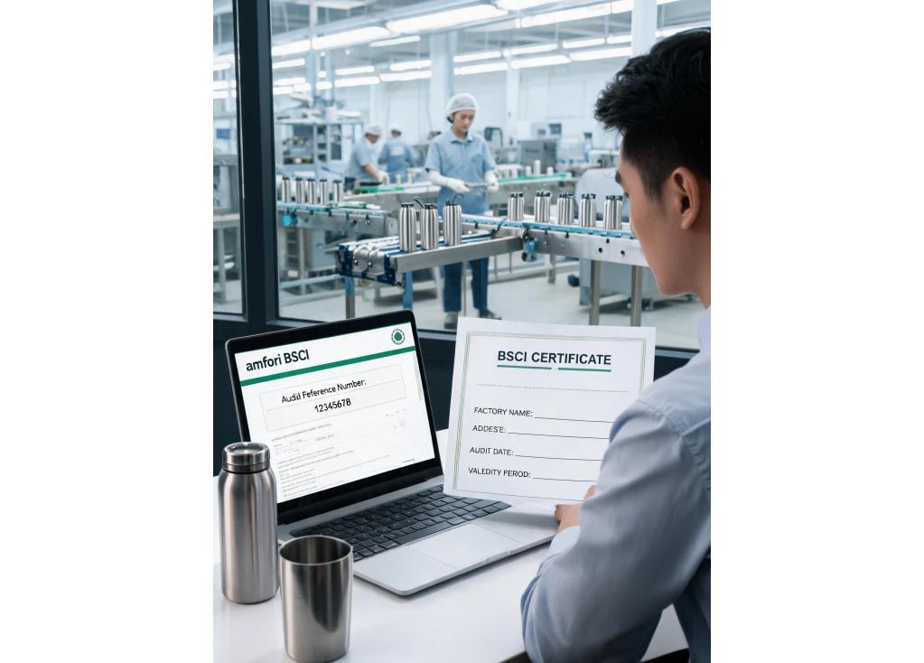 How to verify a drinkware factory's BSCI certification before placing an order?